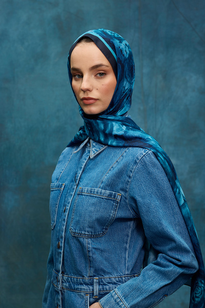 cs camellia scarf Μαλακό σάλι Rossa Pattern - Μπλε