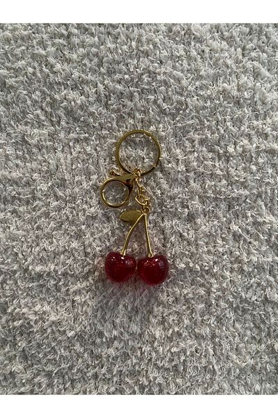 KAYLANIN DÜNYASI Cherry Pattern Keychain, Bag Charm, Gold