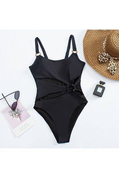 EZRA Ring Detailed One-Piece Women's Swimsuit Black