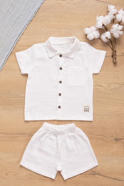 Sarebaby Muslin Baby Set Summer Shorts Shirt Set Ecru Color