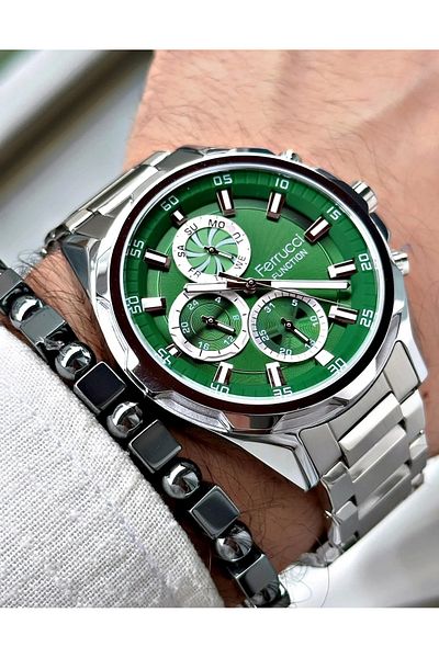 Ferrucci Funciton Green Dial Active Function Men Wrist Watch 3 Atm Water Resistance