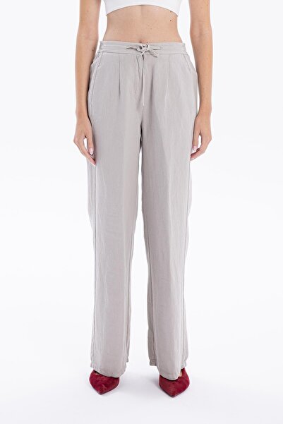 GMG FIRENZE Γυναικείο υφαντό παντελόνι oversized με λεπτομέρεια τσέπης με κορ...