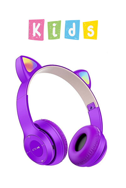 Noriyen Kız Çocuklar Için Kedi Kulaklı Işıklı Mikrofonlu Kablosuz Bluetooth K...