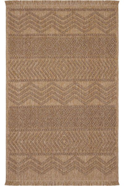 Cool Halı Mirage Brown Carpet Loop Weave Non-Slip Washable Carpet Geometric Patterned Living Room Carpet