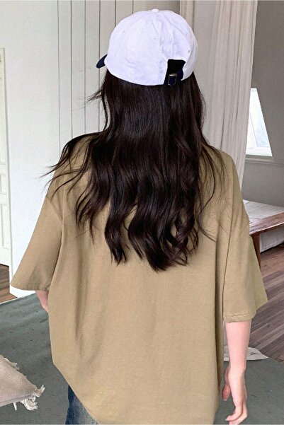 DUBU BUTİK Μπλουζάκι Thousand Single Jersey - Μπλουζάκι με κοντό μανίκι με λαιμόκοψη σε μπεζ στάμπα