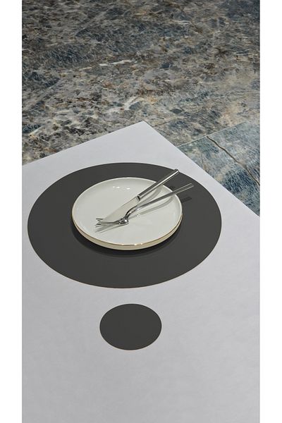 ASDİVA Ellipse Faux Leather Round Cut American Service Supla 4 Piece Placemats for 2 People - Anthracite