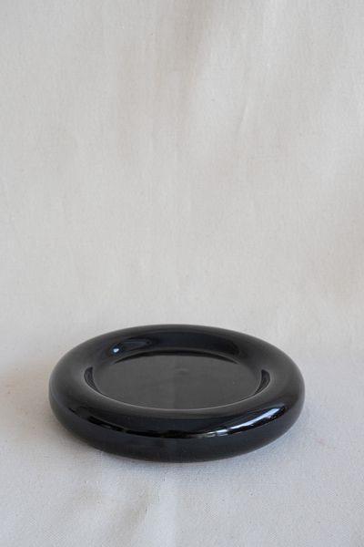 Beige & Stone Ceramic Small Size Glossy Black Donut Dessert Plate