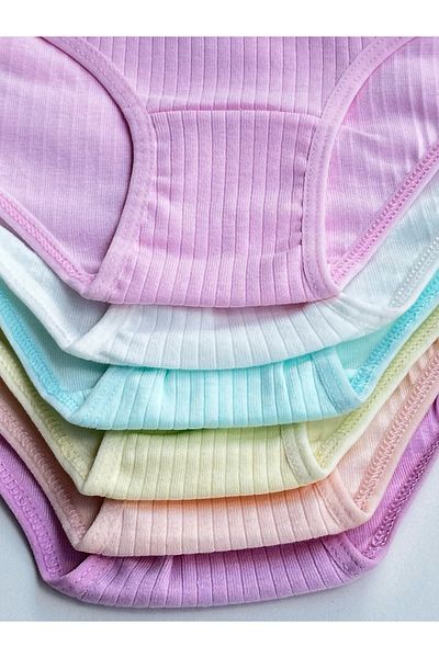 Katmirra 6-Piece Ribbed Pastel Color Girls' Panties 6-Piece Rubber Buckle - Dondeza Ve Tutku Underwear Bayii