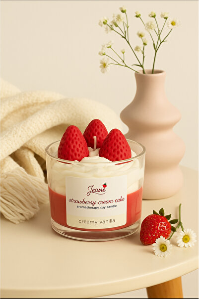 jeane home decor Strawberry Kırmızı Vanilya Kokulu Hediyelik Aromaterapi Mum ...