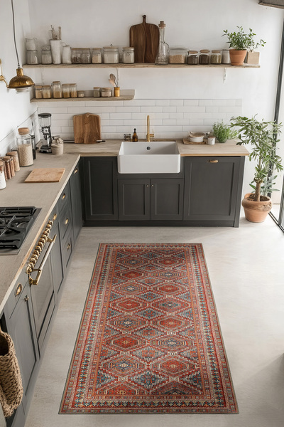 Cool Halı Private Turuncu Yıkanabilir Mutfak Halısı Yolluk Leke Tutmaz Tezgah...