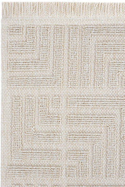 Cool Halı Mirage Beige Carpet Loop Weave Non-Slip Based Washable Carpet Geometric Patterned Living Room Carpet