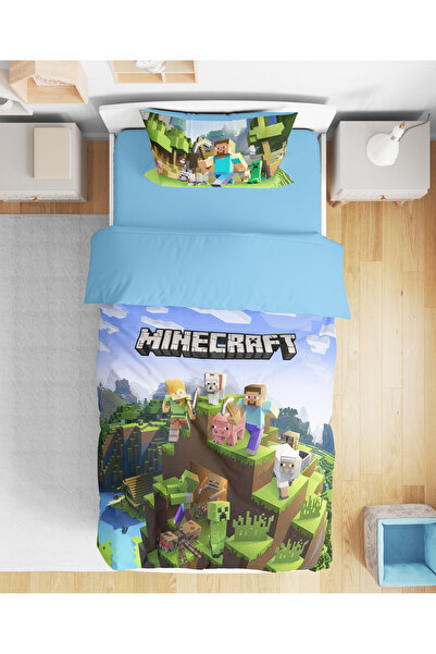 Erays Home Minecraft 3d Dijital Baskılı Tek Kişilik Çarşafsız Nevresim Takımı...