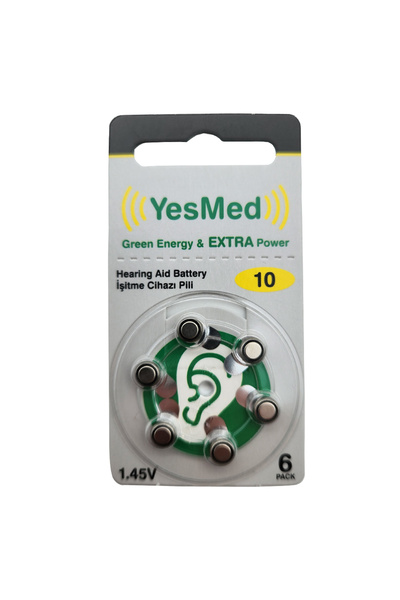 YesMed Extra Power 10 Numara İşitme Cihazı Pili (1 Paket = 6 Adet Pil), YesMed
