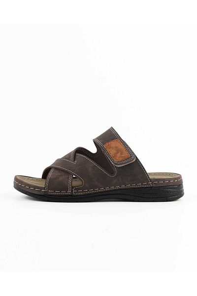 DR KLOMPA Ανδρικές Παντόφλες Ms667 Καφέ Μαυράκι Velcro Ορθοπεδικές Καλοκαιρινές Παντόφλες.