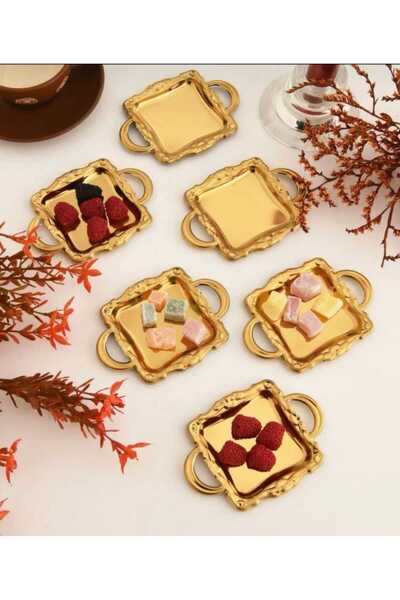 King Queens Mini Boy 6 ADET Çelik Gold Kaplama Dekoratif Makaronluk / Kahve Y...