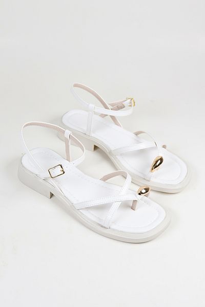 NiceDiffer Women's White Gold Ring Detailed Daily Sandals