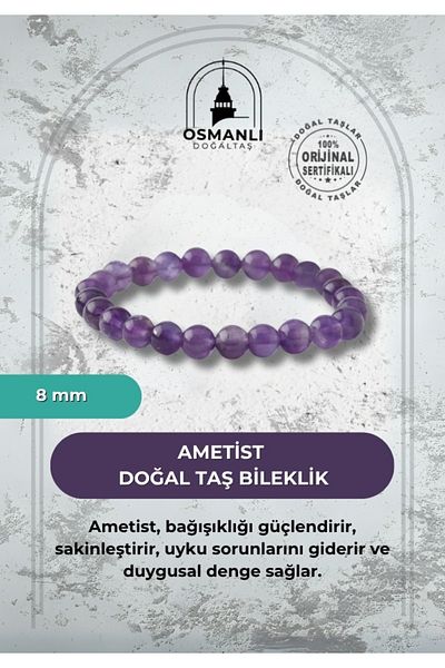 OSMANLI DOĞAL TAŞ Amethyst 8mm Natural Stone Bracelet