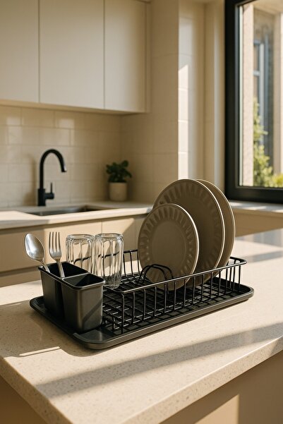 Magic Objects Tepsili Kaşıklıklı Metal Tezgah Üstü Bulaşıklık, Tek Katlı Bula...