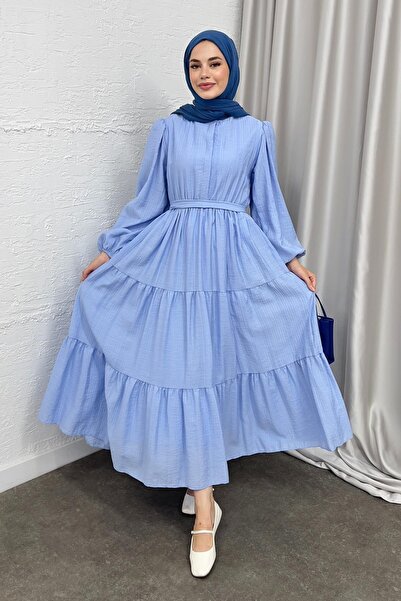 STİLBOON KAT KAT ŞİFON ELBİSE 1045 BEBE MAVİSİ