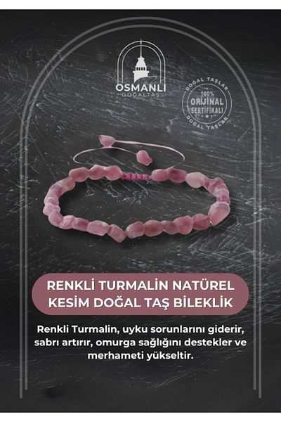 OSMANLI DOĞAL TAŞ Colorful Tourmaline Natural Cut Natural Stone Bracelet