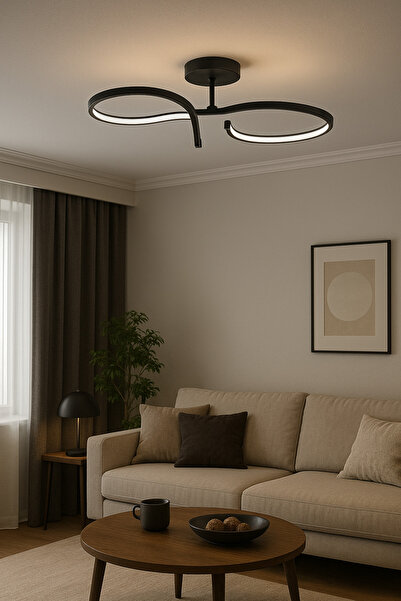 Modavize Barbara Modern Tasarım Yatak Odası - Salon - Mutfak Hol Siyah Renk Beyaz Ledli Led Avize