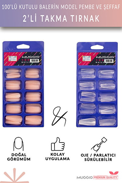 Muggio 100'lü Kutulu Balerin Protez Takma Tırnaklar (ŞEFFAF VE PEMBE)