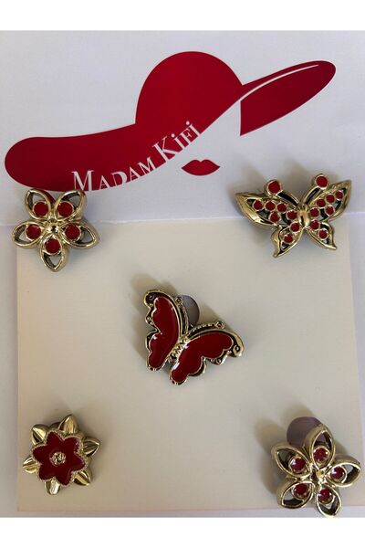 Crocs Gold Terlik Ve Çanta Süsü Kırmızı Kelebek Çiçek