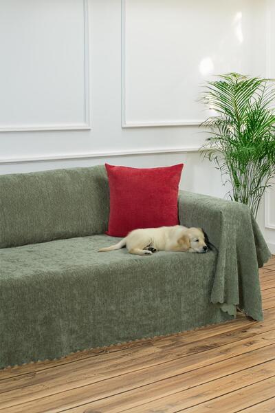 Latuda Home Zenit Koltuk Örtüsü 175x350 Xlarge Dekoratif Jakarlı Şönil | Kanepe Örtüsü | Kaymaz , Sage Yeşili