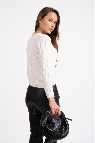 RTD&VLD Women's Vt112 V-Neck Knitted Pattern Knitwear Sweater White