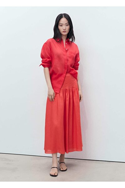 MANGO Woman Pleated Hemp Skirt