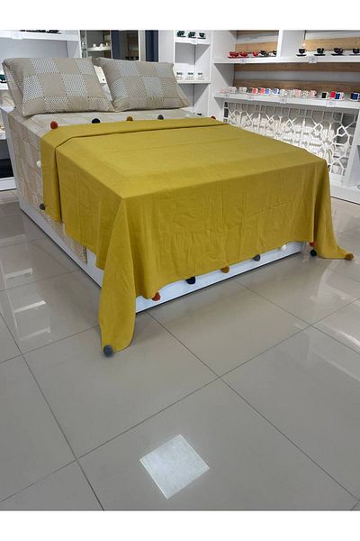 Sudemhome Double Pompom Cotton Boxed Dowry Pique Set Mustard Yellow