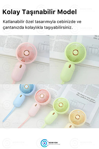 Noriyen 2025 Yeni Model Şarjlı Mini El Fanı 3 Kademe Soğutucu Taşınabilir İpli Küçük ve Güçlü Vantilatör