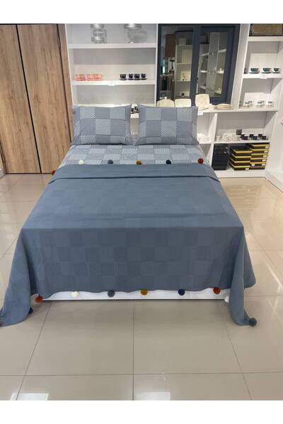 Sudemhome Double Pompom Cotton Dowry Boxed Soft Pique Set Gray