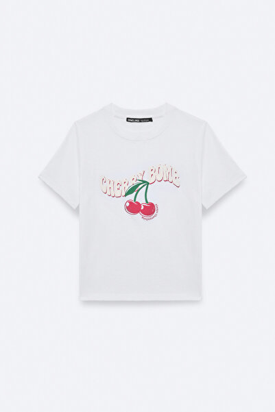 GRIMELANGE Γυναικείο λευκό μπλουζάκι LAZZIAR Oversize Crew Neck