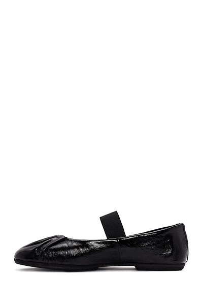 Derimod Women's Black Banded Patent Leather Genuine Leather Summer Ballerina Shoes 24Sfd181616