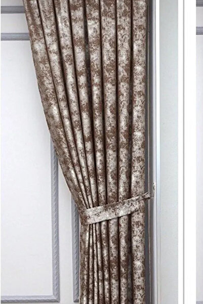 Emes Non-Wrinkle Background Curtain, Royal Pattern, Pleated, Dark Brown, Custom Collection Single Wing