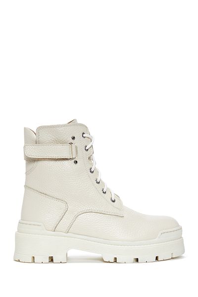 Derimod Beige Leather Women's Boots - Lace-up and Zipper, Model 24WFD 182018