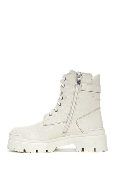 Derimod Beige Leather Women's Boots - Lace-up and Zipper, Model 24WFD 182018