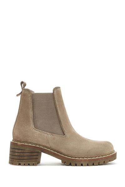 Derimod Women's Beige Suede Leather Chelsea Boots 24Wfd181210