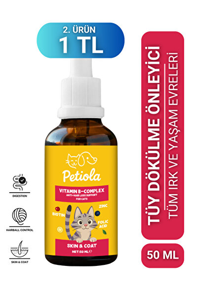 Petiola Tüy Dökülmesini Önleyici ve Tüy Sağlığını Destekleyici Kediler için Biotin'li B Complex Damla 50 ml