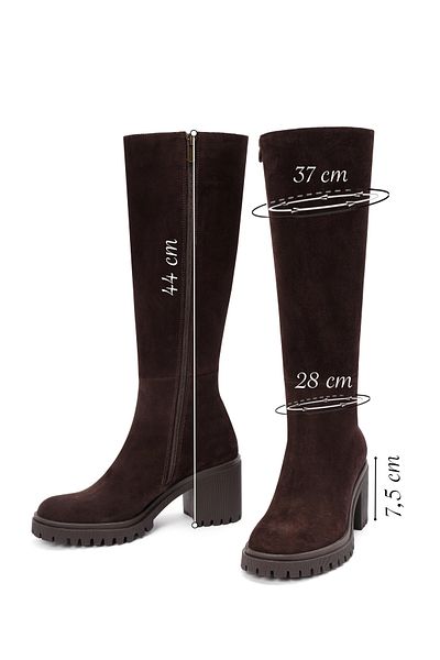 Derimod Women's Brown Zippered Thick Heeled Suede Leather Boots 24Wfd 202410
