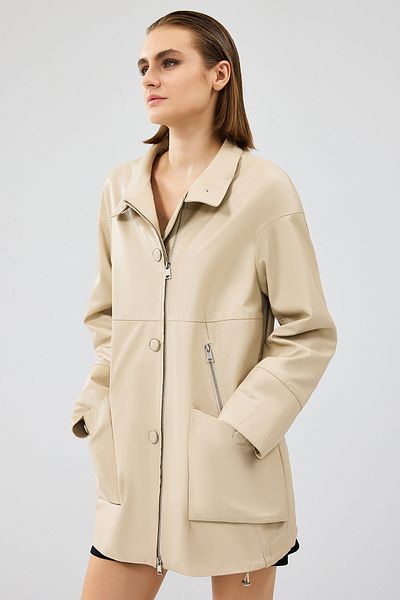Derimod Women's Oversize Cream Leather Jacket - Dalida 24Wgd5212U4