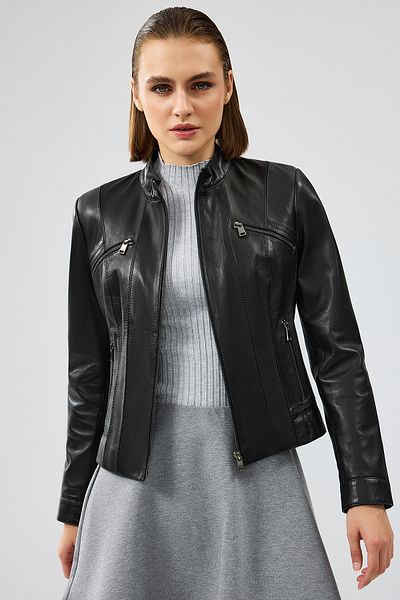 Derimod Linda Women's Black Short Leather Jacket - 24wgd5200u4