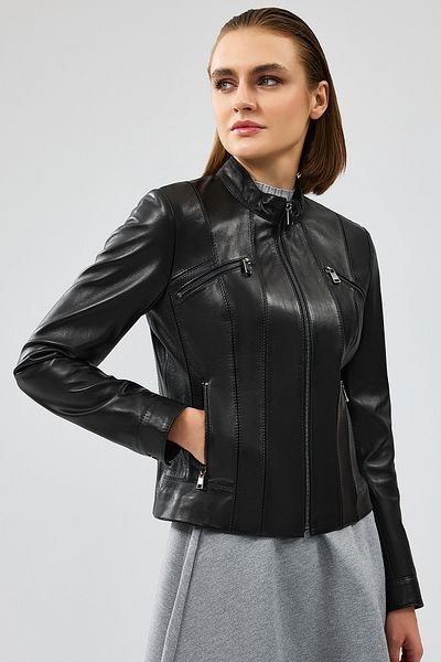 Derimod Linda Women's Black Short Leather Jacket - 24wgd5200u4