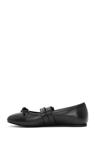 Derimod Women's Black Belted Leather Ballerinas 24Sfd 182718