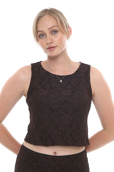 MODAMOR Brown Crop Blouse with Lace Detail