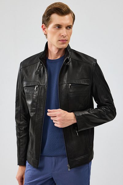 Derimod Xavier Men's Black Leather Jacket - 24Wge6526Ev