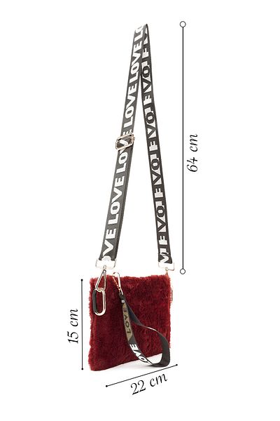 Derimod Claret Red Plush Long Strap Women's Portfolio Bag - 24Wbd2200Ph
