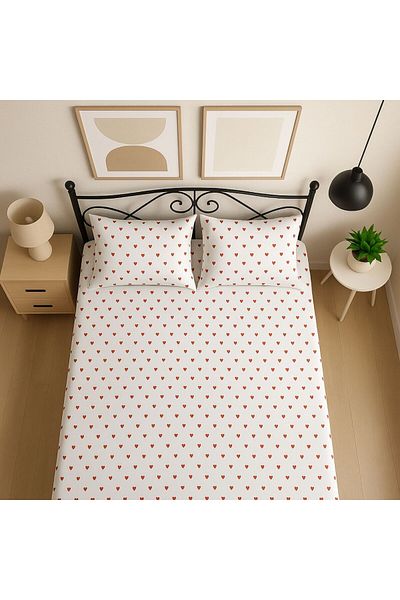 MamCrazy Amour – Red Heart 100% Cotton Single Sheet Set (Without Rubber)