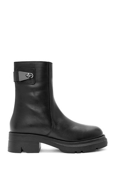 Derimod Women's Black Zippered Leather Boots 24Wfd 186018